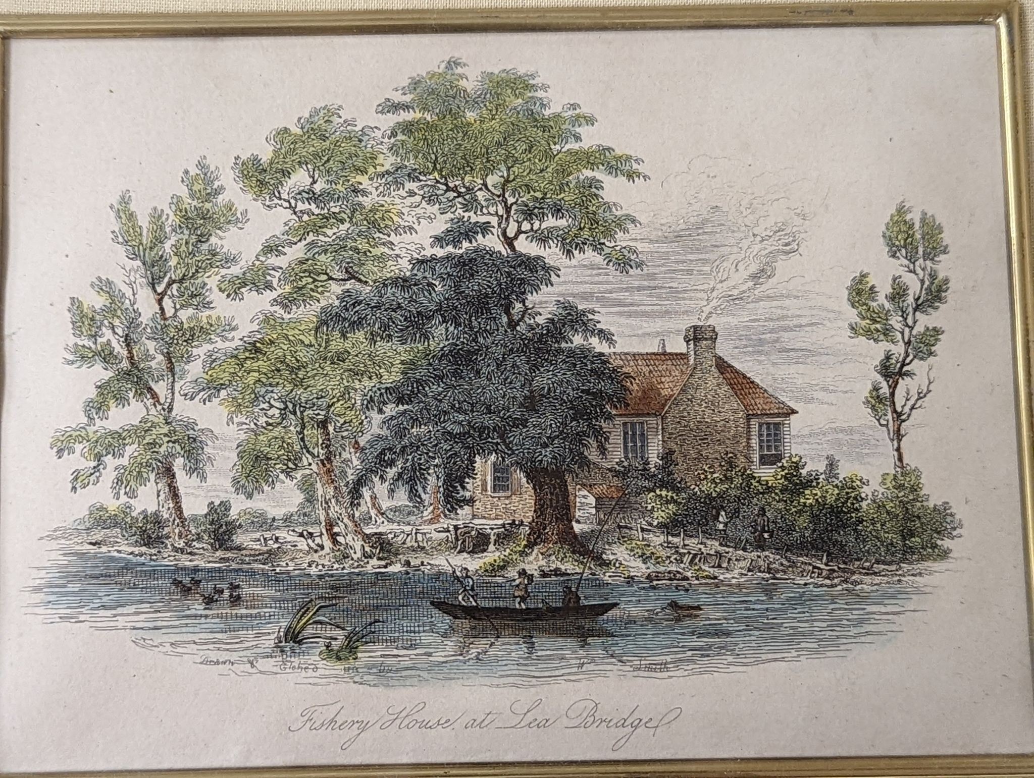 W. Y. Sutton, watercolour, H.M.D. Whale Island, signed, 8 x 14cm, with a pair of sporting magazine coloured engravings